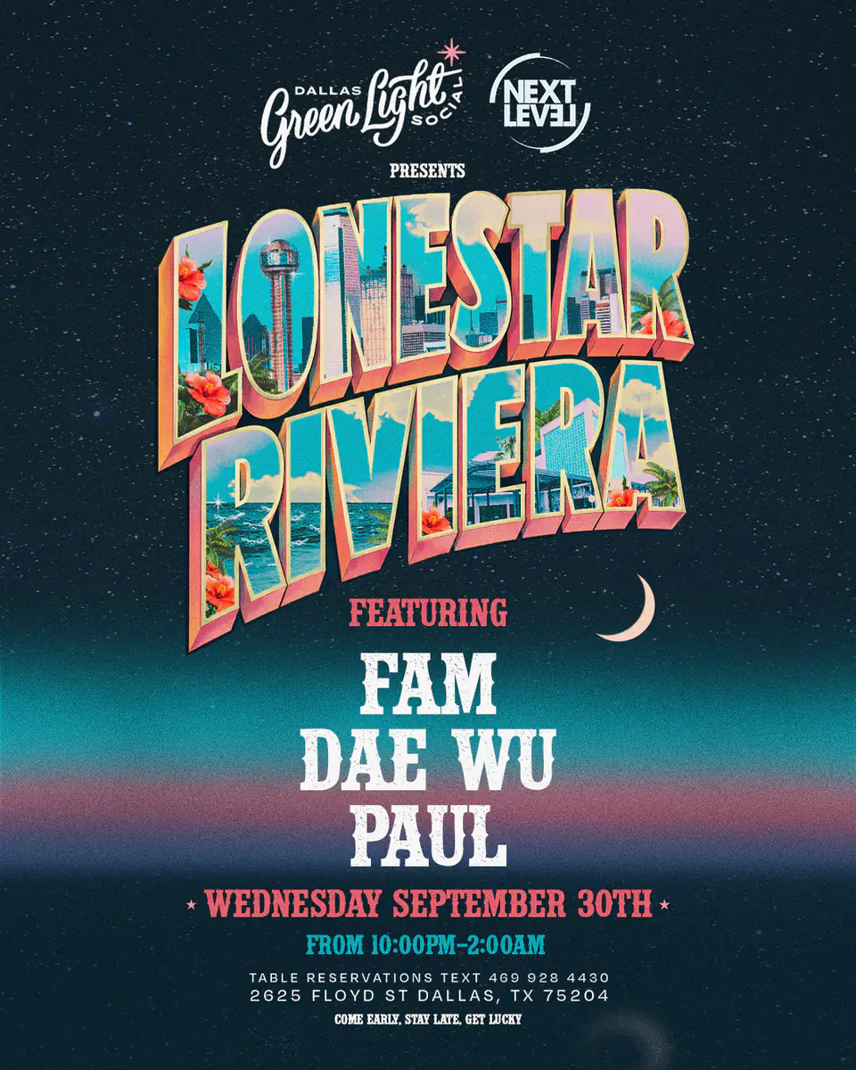 LONESTAR RIVIERA flyer for Sunset Sessions at Green Light Social Dallas