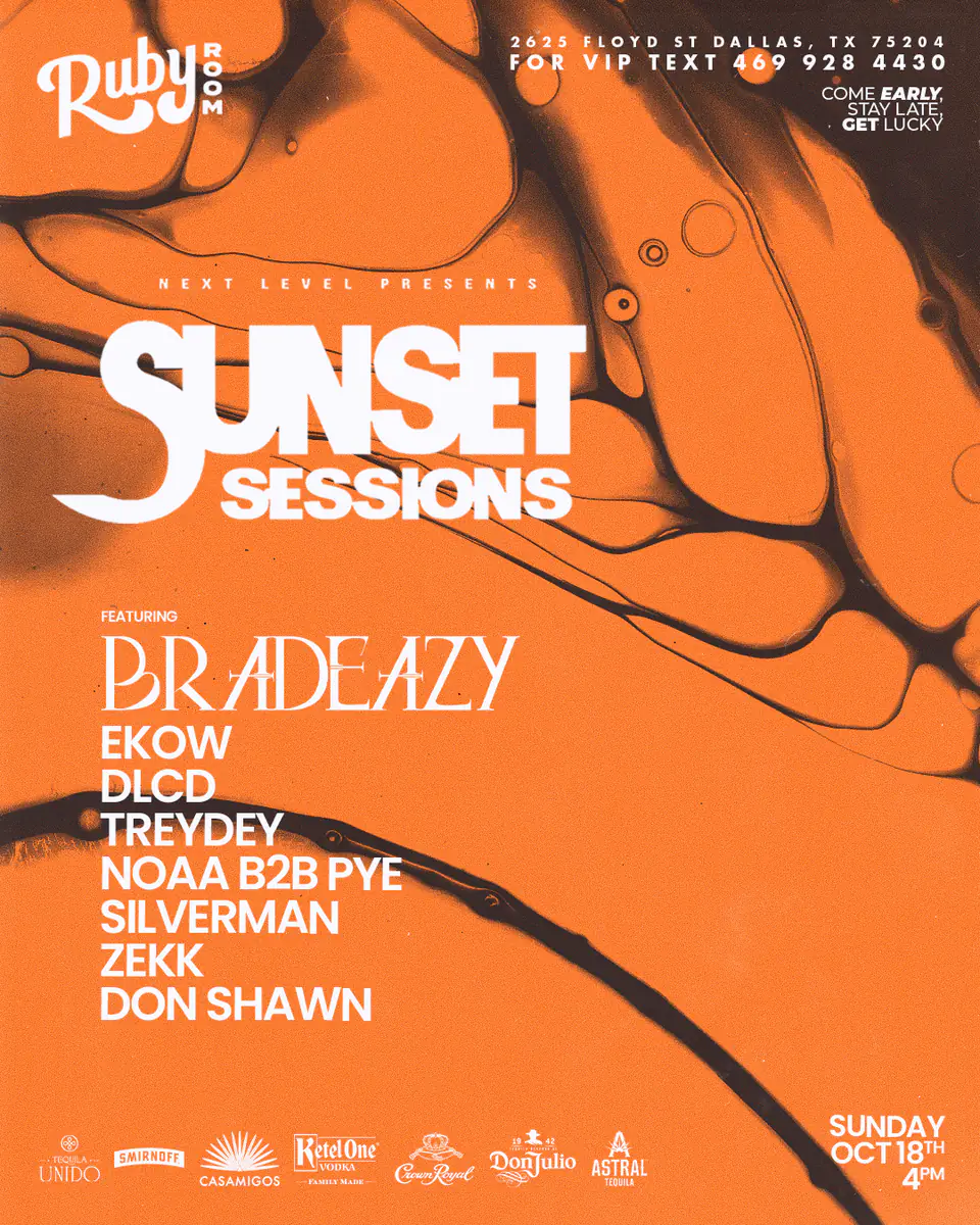 SUNSET SESSIONS - 10.18 flyer for Sunset Sessions at Green Light Social Dallas