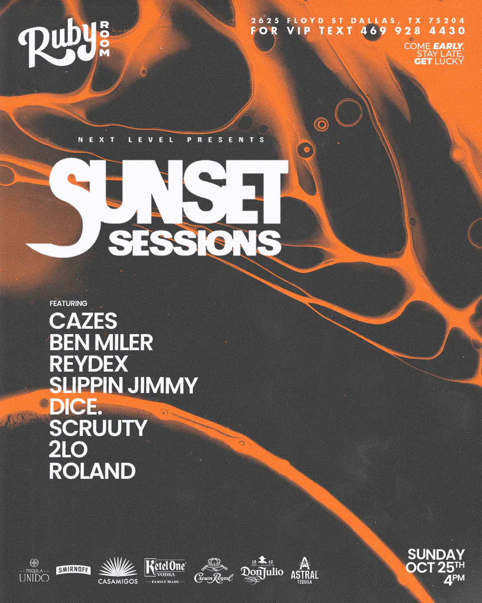 SUNSET SESSIONS - 10.25 flyer for Sunset Sessions at Green Light Social Dallas