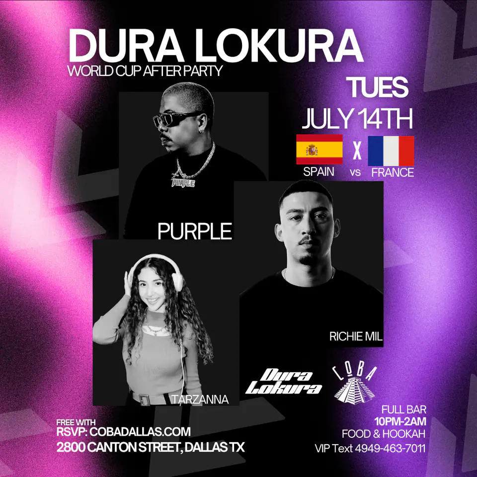 Dura Lokura World Cup After Party 7.14 flyer for COBA at Coba Dallas