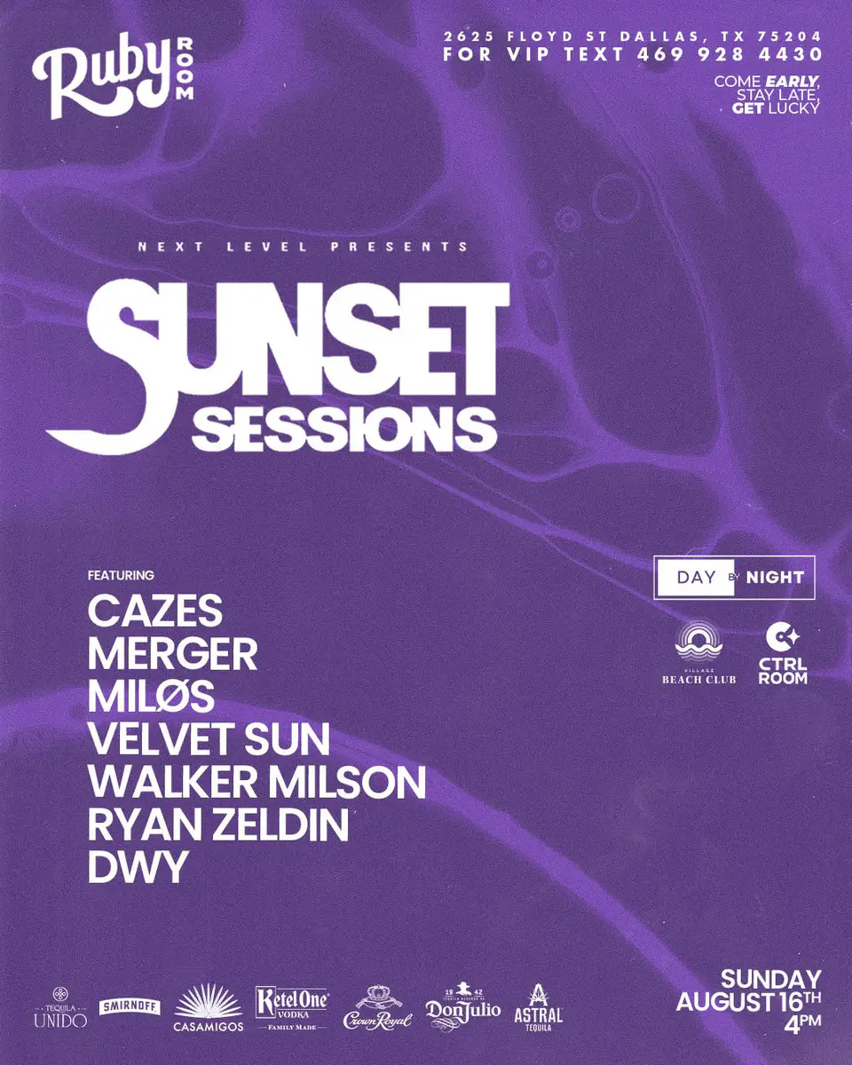 SUNSET SESSIONS - 8.16 flyer for Sunset Sessions at Green Light Social Dallas