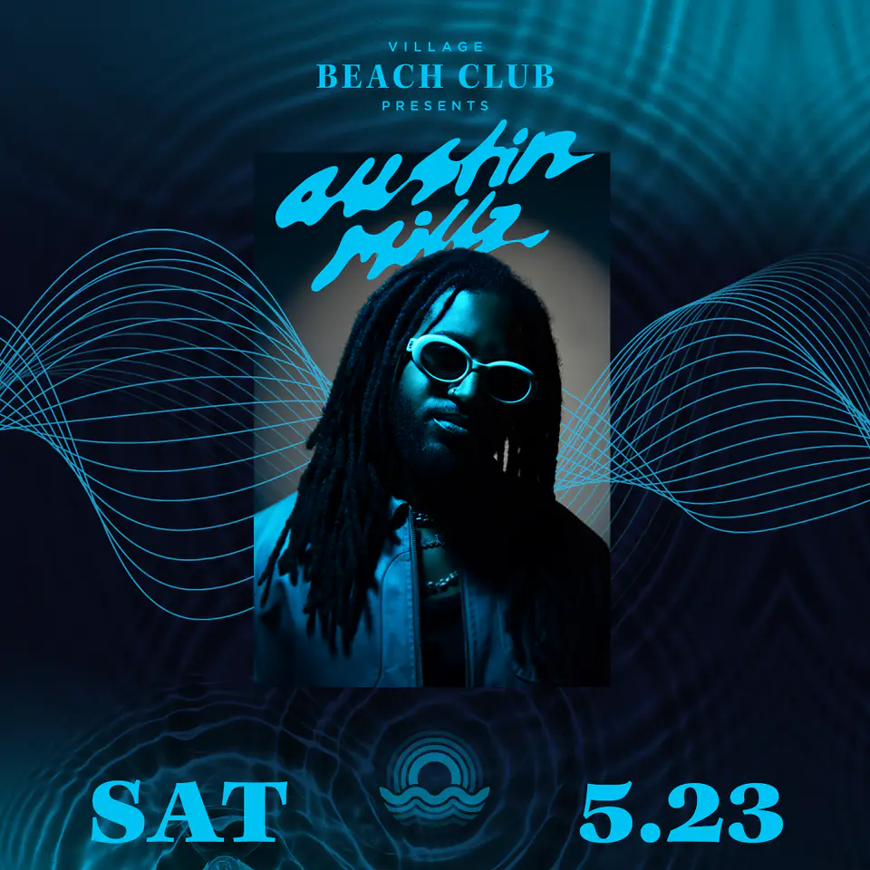 Austin Millz at Village Beach Club flyer for Deep End at Village Beach Club