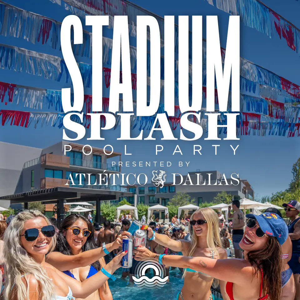 Stadium Splash Pool Party flyer for Deep End at Village Beach Club