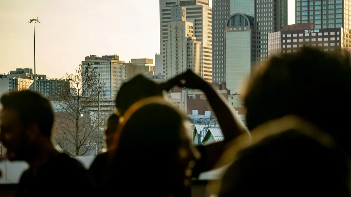 Dallas skyline at golden hour from the rooftop